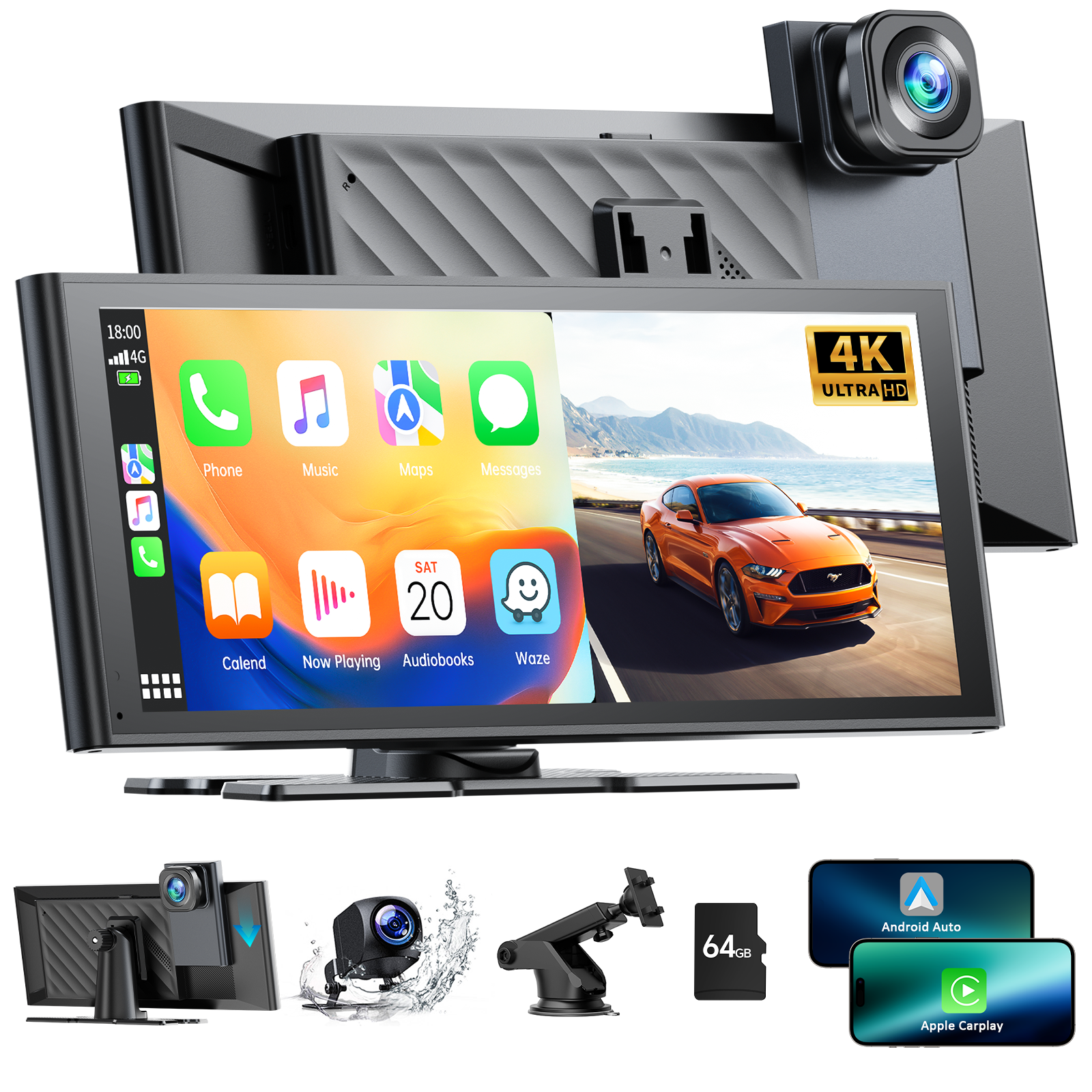 9.26" Wireless Car Stereo Receiver Protable 4K Dashcam  Carplay Screen