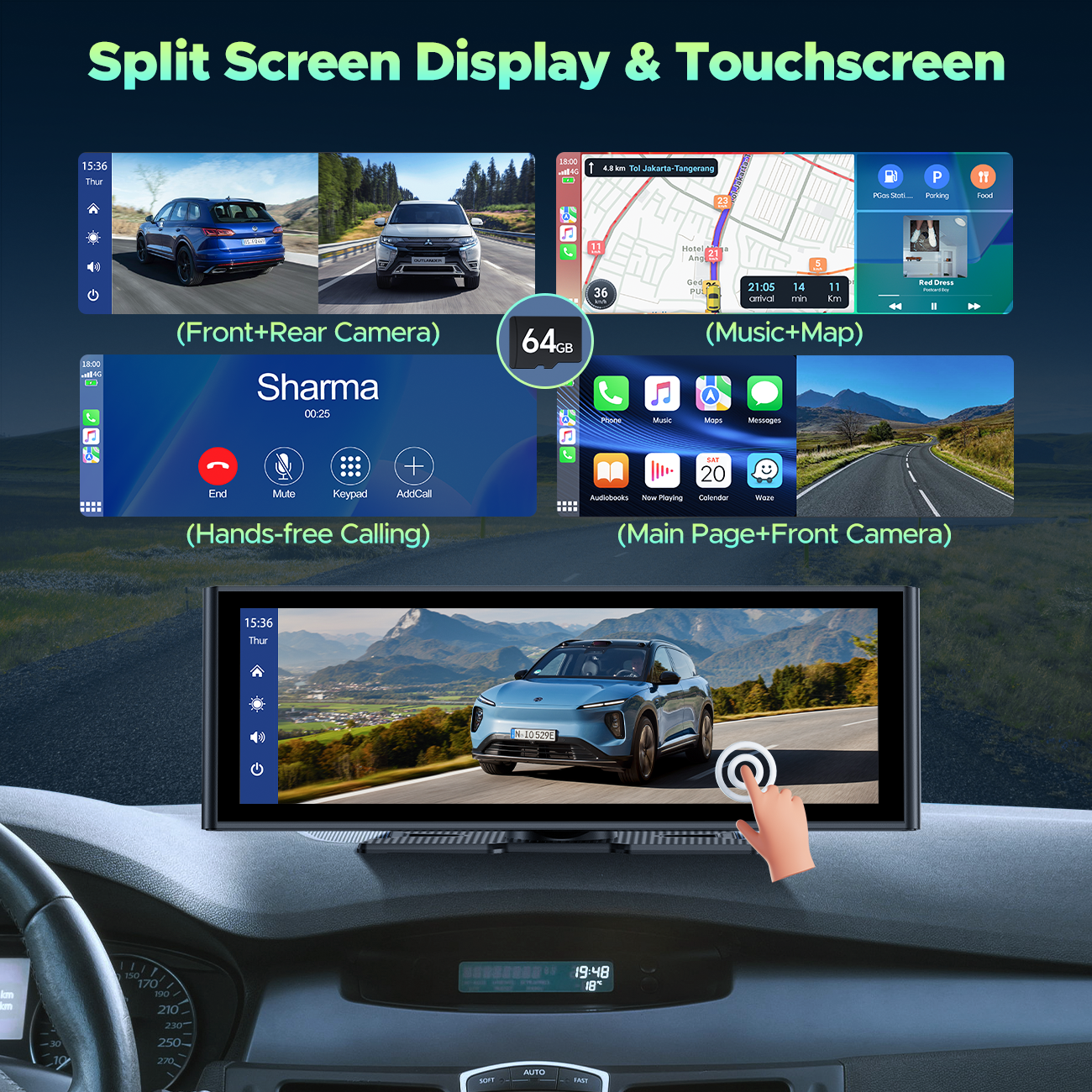 9.26" Wireless Car Stereo Receiver Protable 4K Dashcam  Carplay Screen