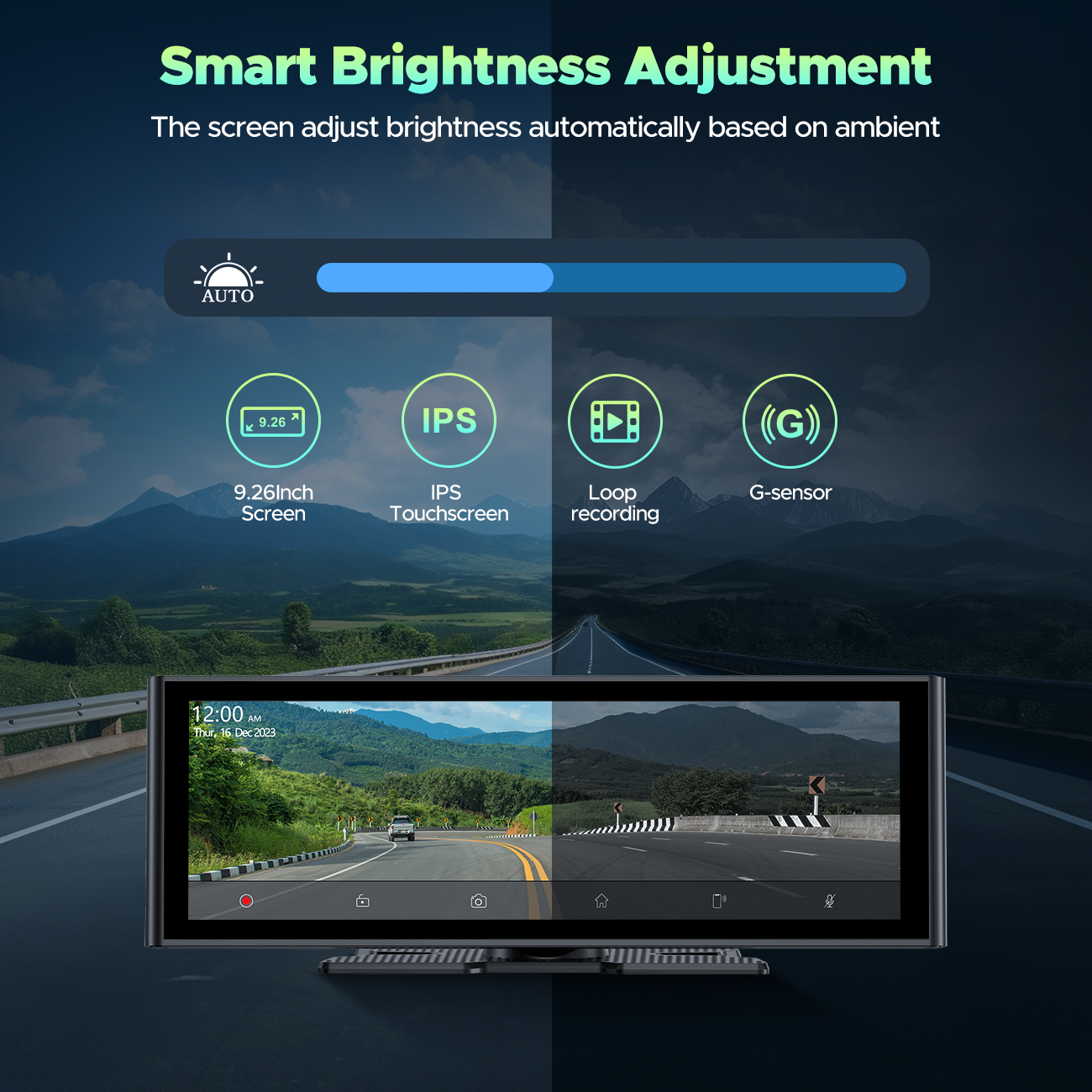 9.26" Wireless Car Stereo Receiver Protable 4K Dashcam  Carplay Screen