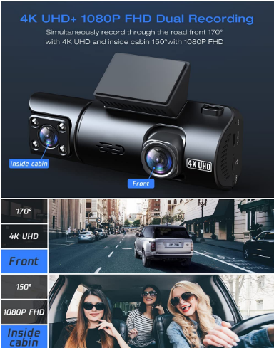 4K Dual Dash Cam Front&Inside,Dash Car Camera W/ GPS,2160p Front+1080P  Inside Rear Camera for Car,Sony Starvis Sensor,Infrared Night Vision,24hrs  Motion Monitor - China Driving Camera, Car Driving Camera