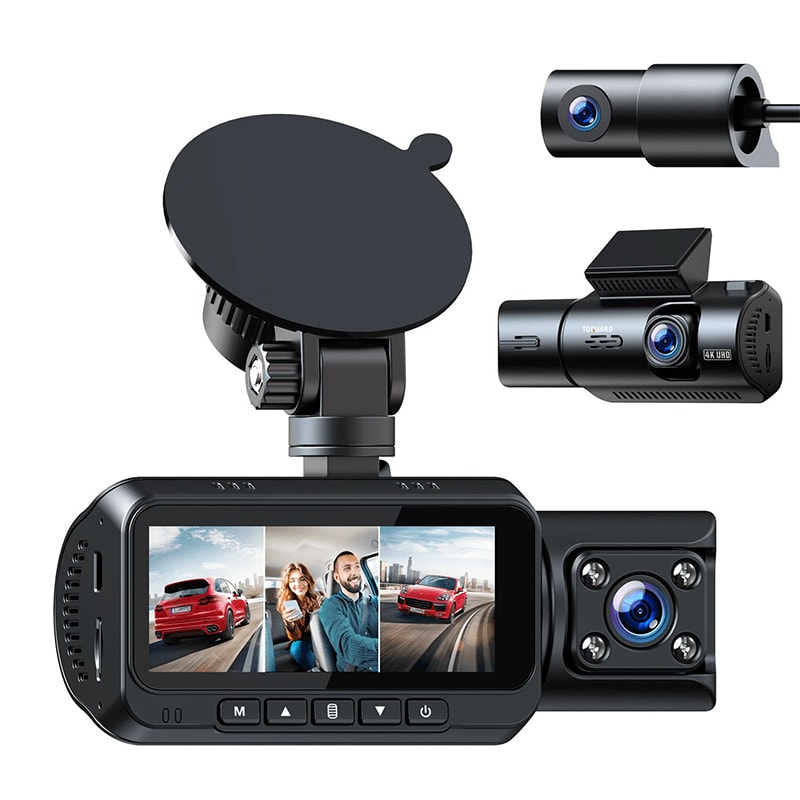  3 Channel Dash Cam Built-in GPS, 4K+1080P Dual Dash