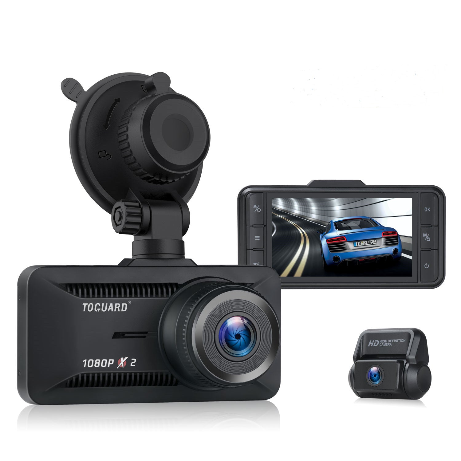 Front and Rear 1080P Dual Dash Camera for Cars, Optional GPS