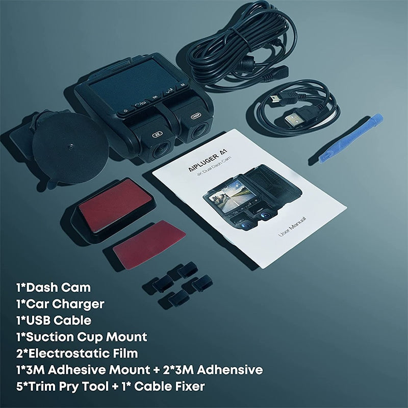 TOGUARD Caméra de Voiture 3LCD UHD Caméra Voiture Avant 4K Arrière 1080P  Double DashCam 310° Grand Angle
